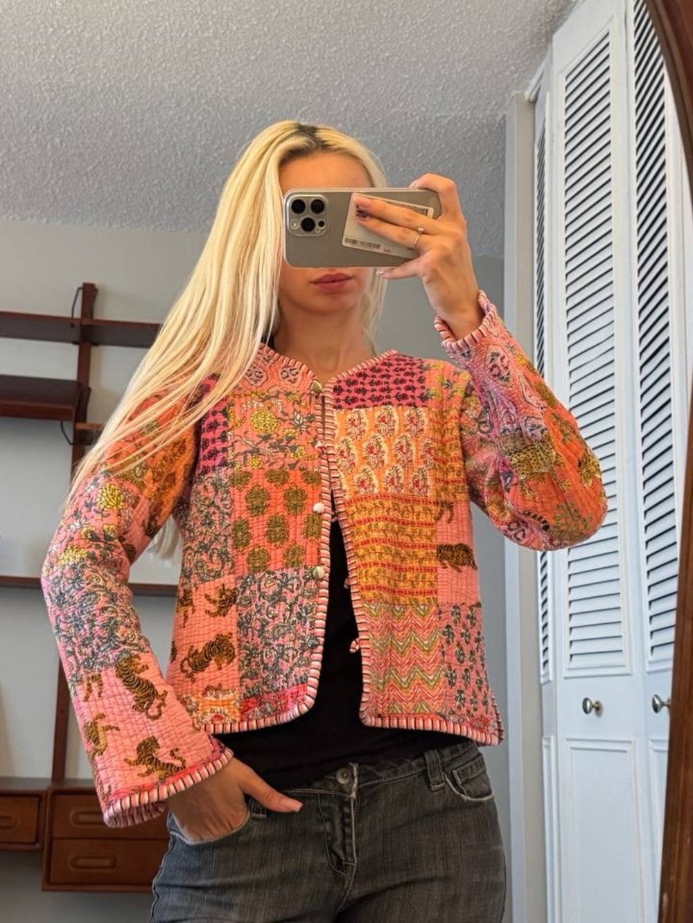 Unique Patchwork Pink Quilted Jacket Stylish Coat